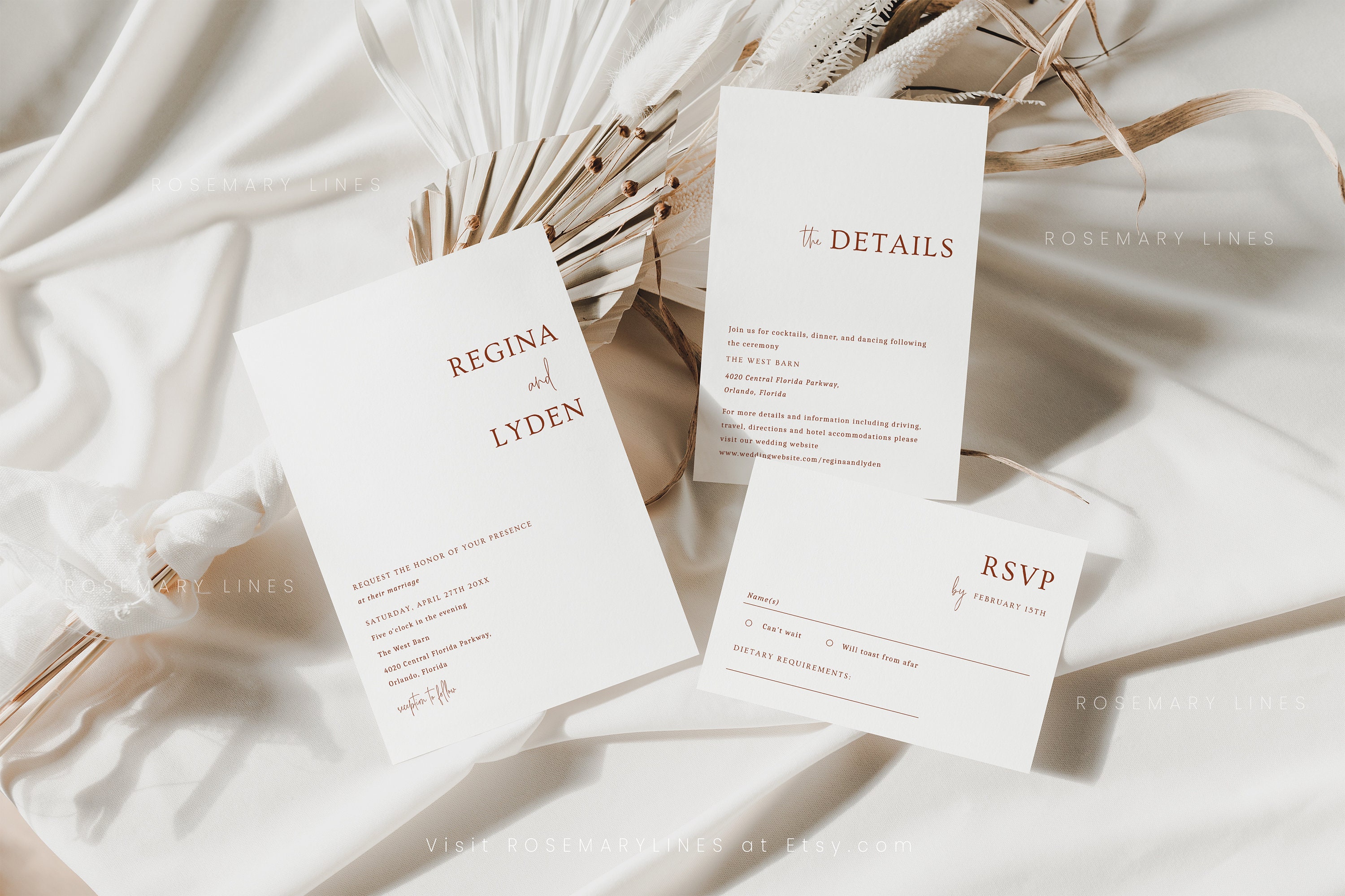 Modern Terracotta Wedding Invitation Set Template Minimal | Etsy