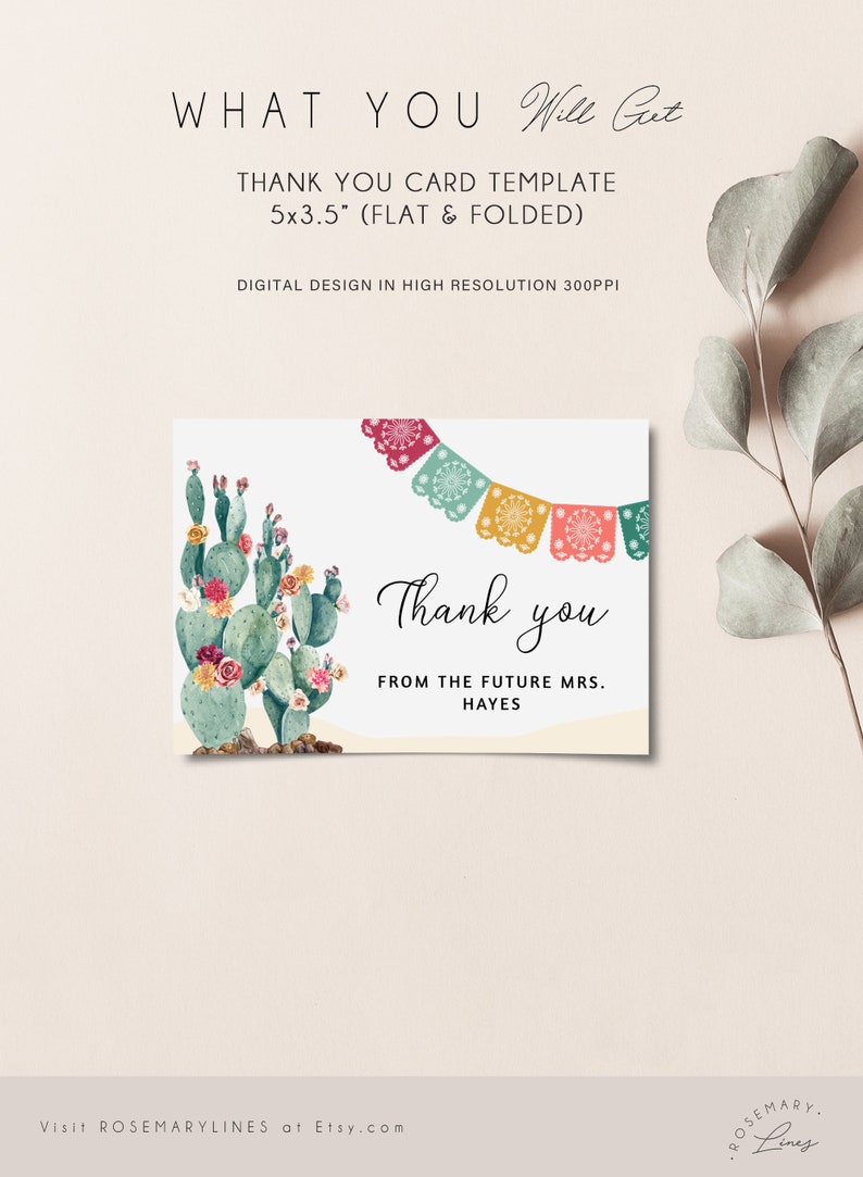 Fiesta Thank You Card Template Cactus Thank You Card Mexican - Etsy