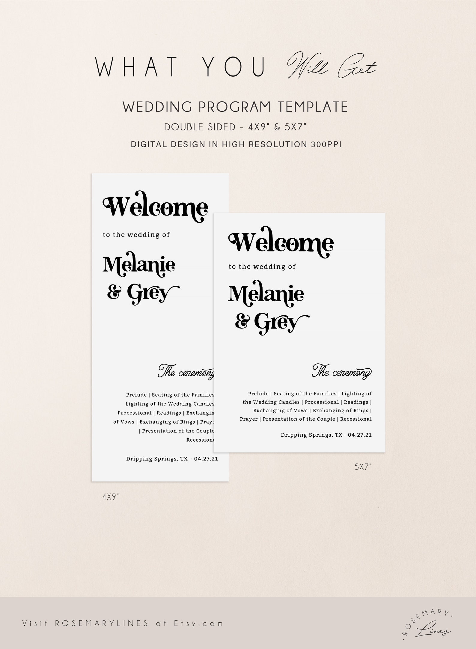 Retro Wedding Programs, 70's Wedding Program Template, 1970's Boho ...