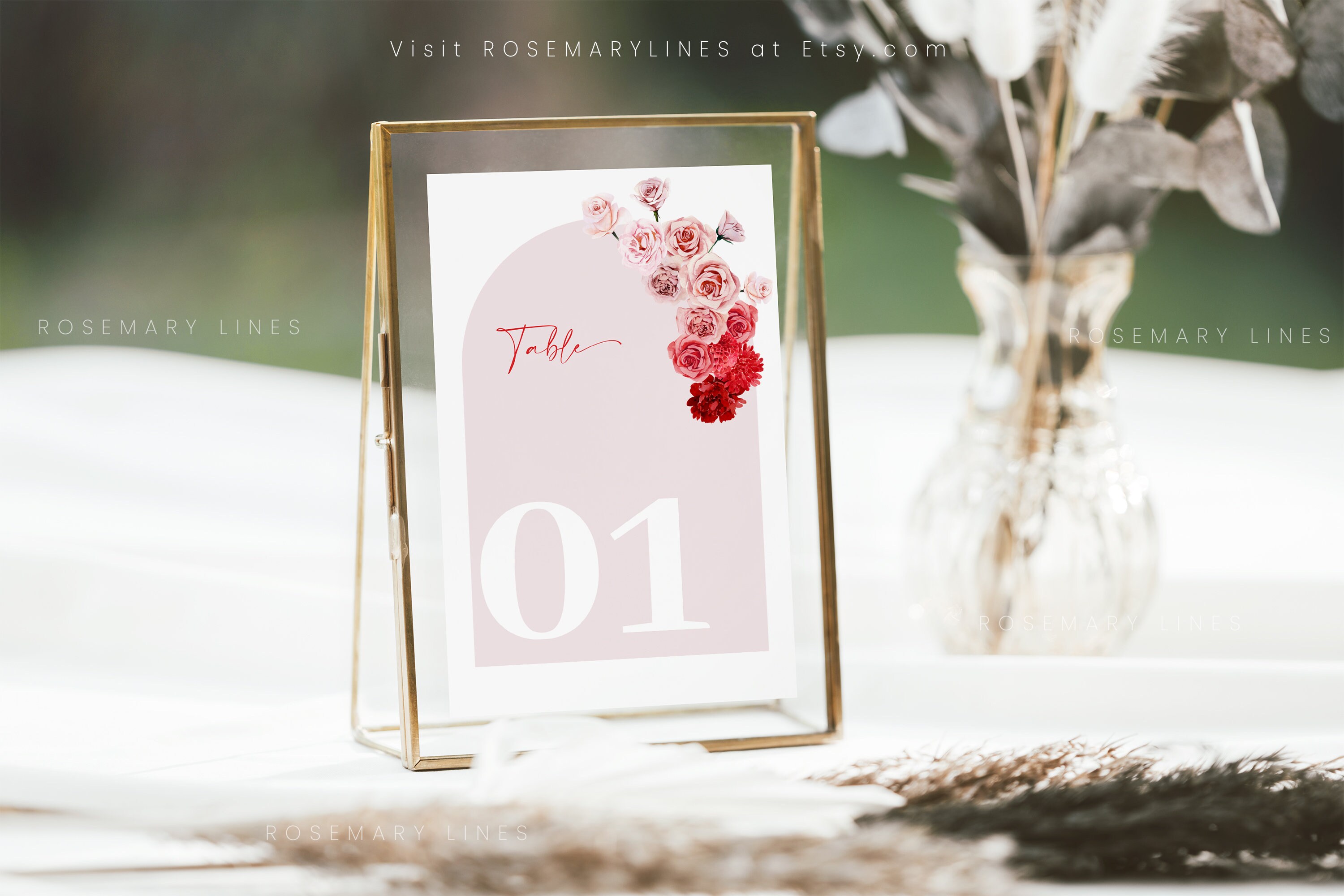 Red Roses Table Numbers Red and Pink Rose Table Numbers, Ombre Red Pink Floral Wedding Table ...