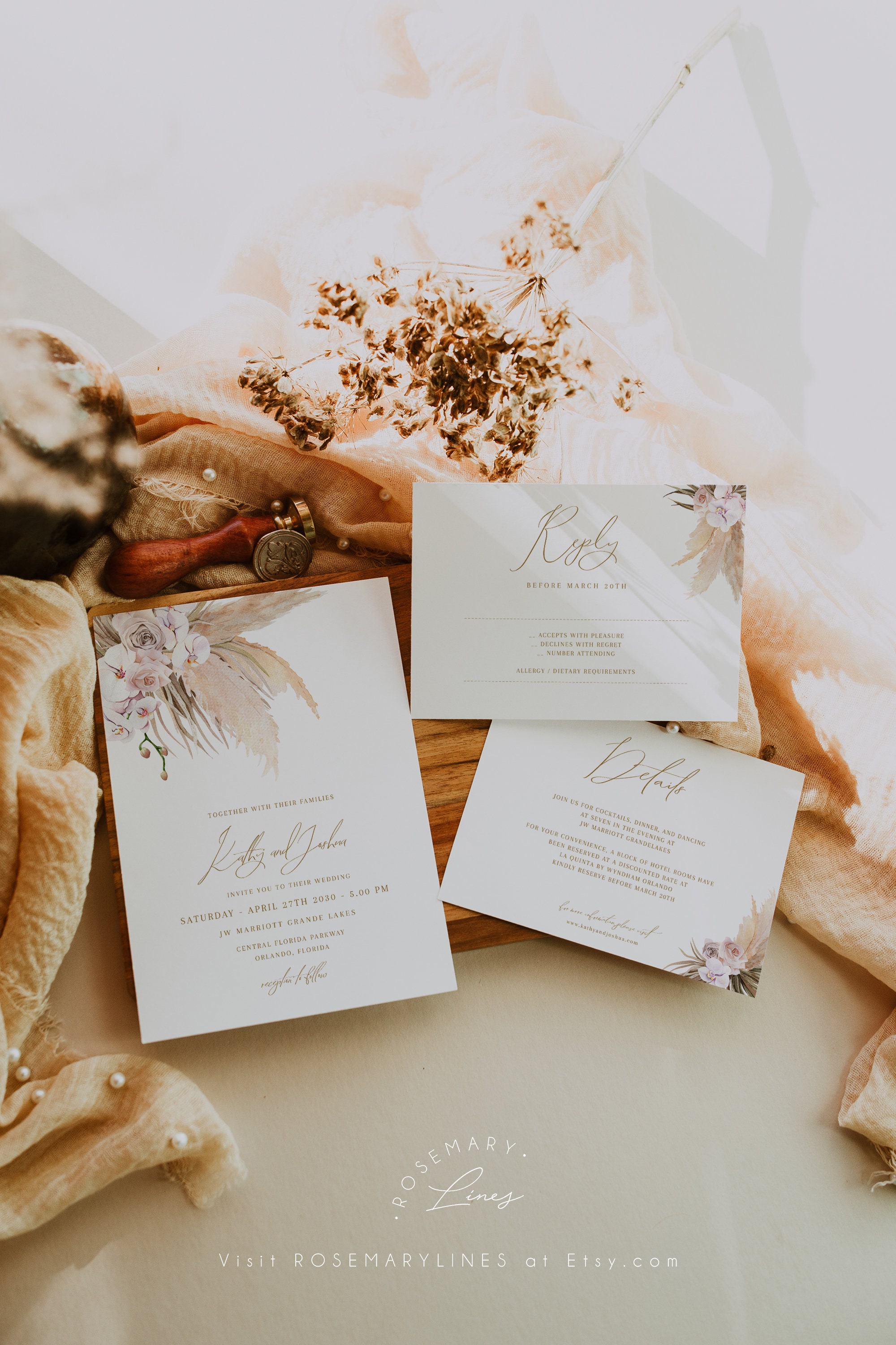 Pampas Grass Wedding Invitation 