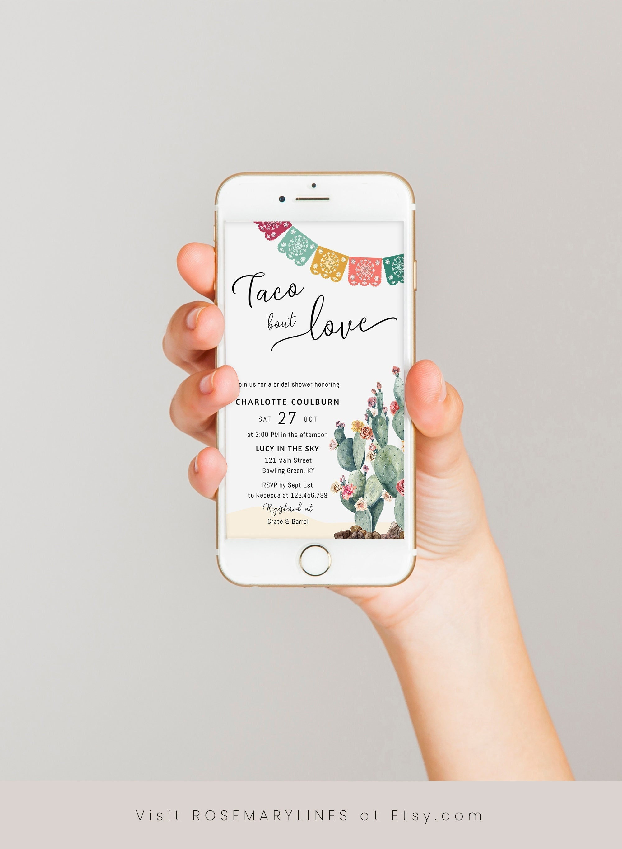 Fiesta bridal shower phone invite electronic invitation template cactus bridal shower text invitation taco bout love Mexican