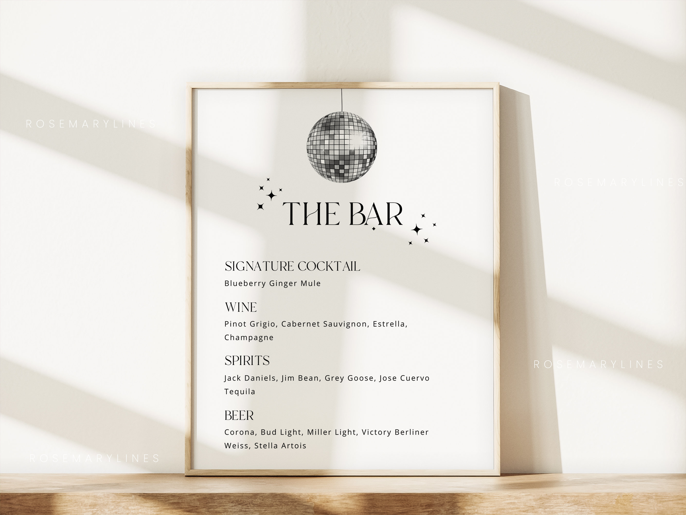 Disco Bar Menu Wedding Retro Bar Menu Sign Disco Ball Bar 