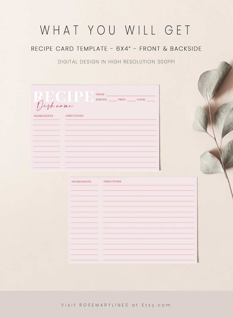 Red and Pink Recipe Cards Hot Pink Recipe Card Template Red Etsy