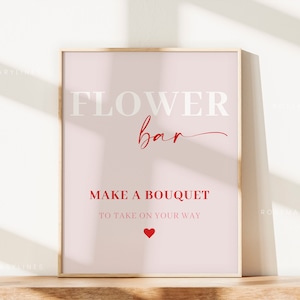 Blush pink and red flower bar sign template, hot pink make a bouquet sign, red and pink bridal shower flower station sign, bold fuchsia #171