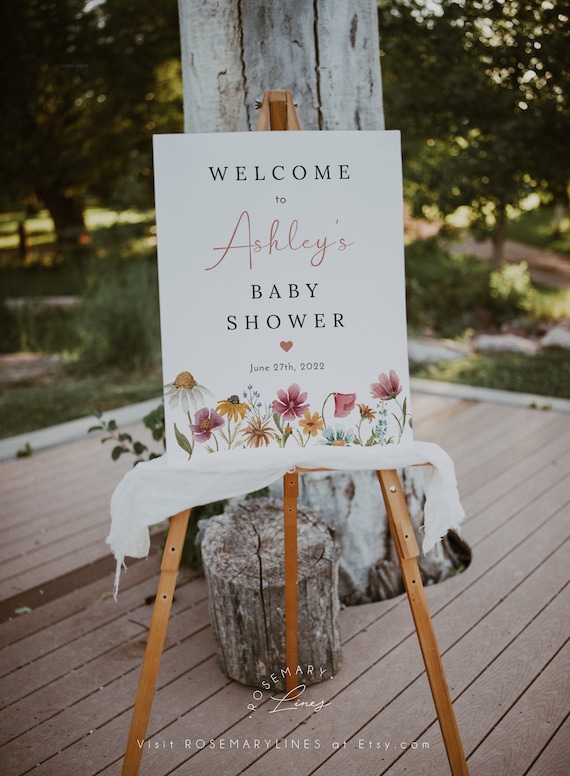 Wildflower baby shower welcome sign template, colorful floral welcome signs, spring wildflowers baby shower sign herbarium meadow #162