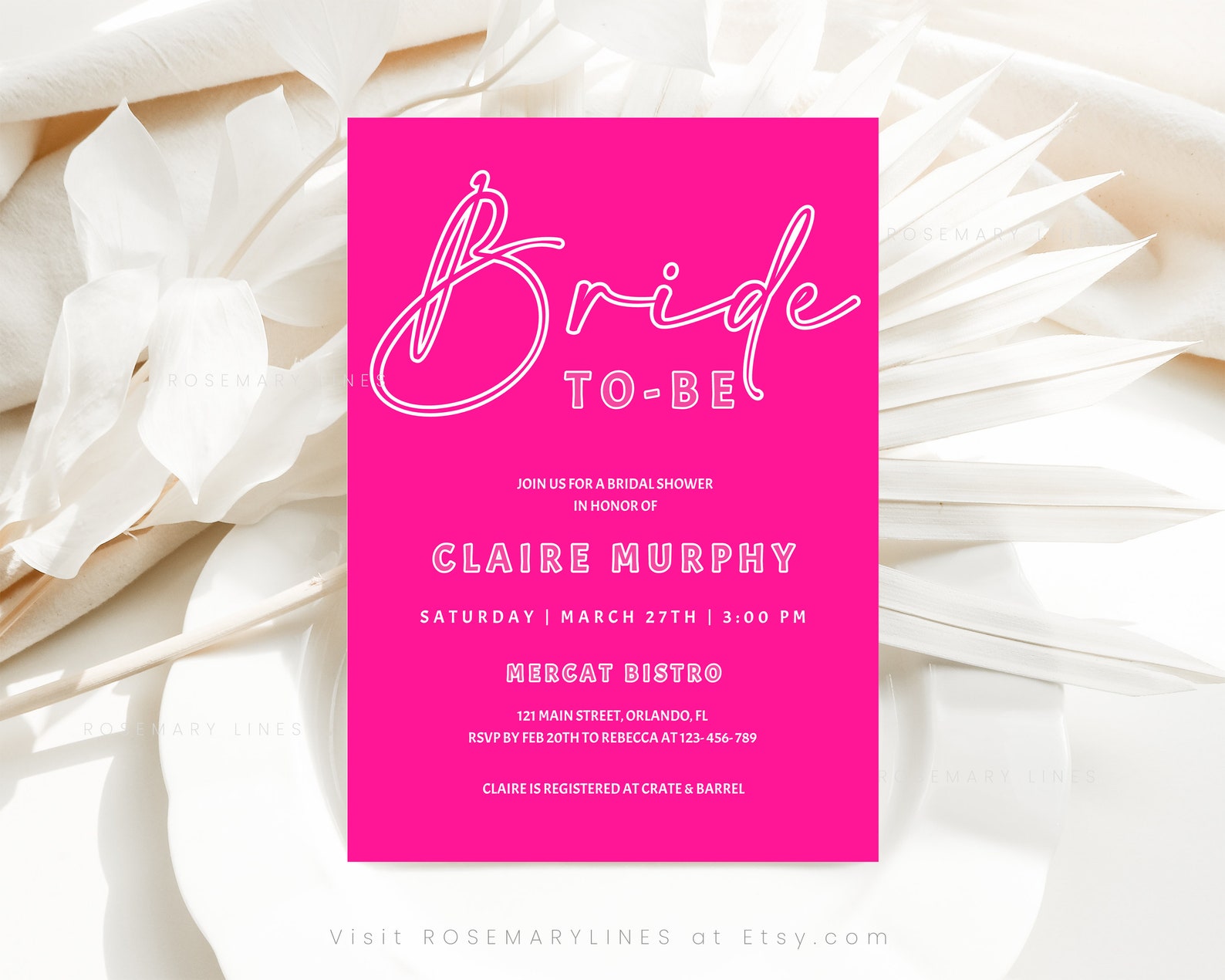 Modern Hot Pink Bridal Shower Invites Pink Bridal Shower Etsy