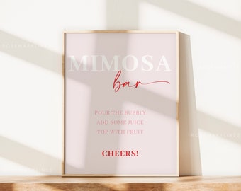 Blush pink and red mimosa bar sign template, hot pink bar menu wedding, red and pink bar sign, bar menu template, bold thick fuchsia #171
