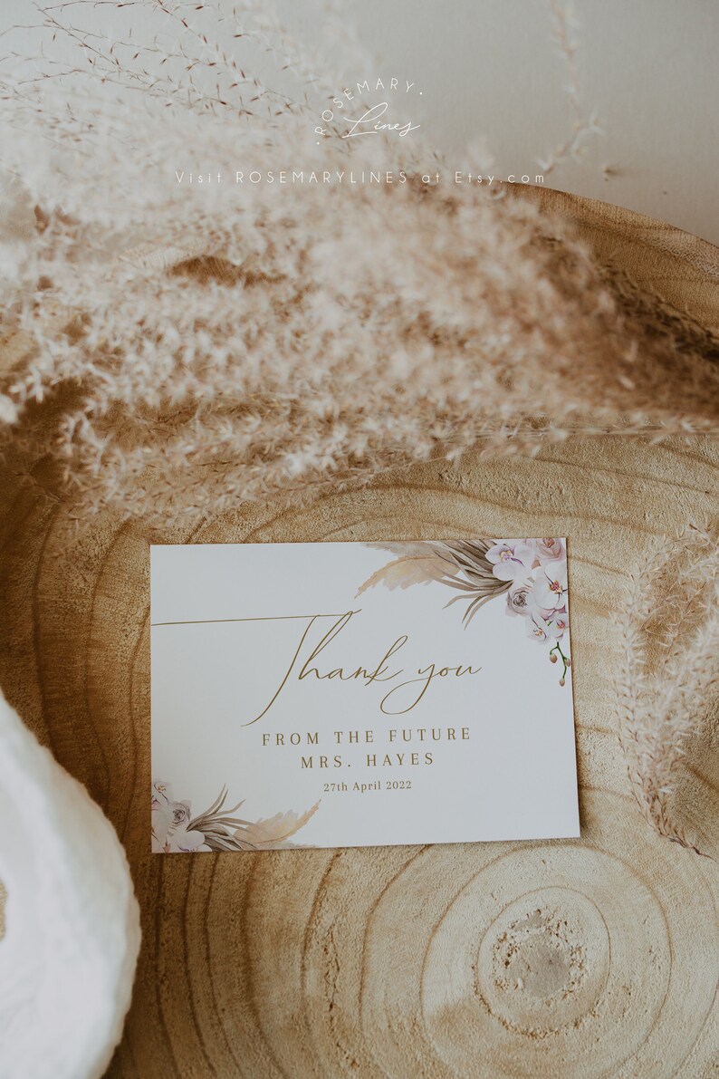 Pampas Grass Bridal Shower Thank You Card Template, Tropical Floral ...