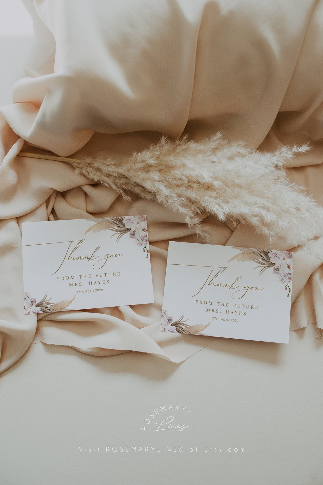 Pampas Grass Bridal Shower Thank You Card Template, Tropical Floral ...