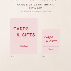Pink and Red Cards and Gifts Sign Template, Modern Retro Wedding Gifts ...