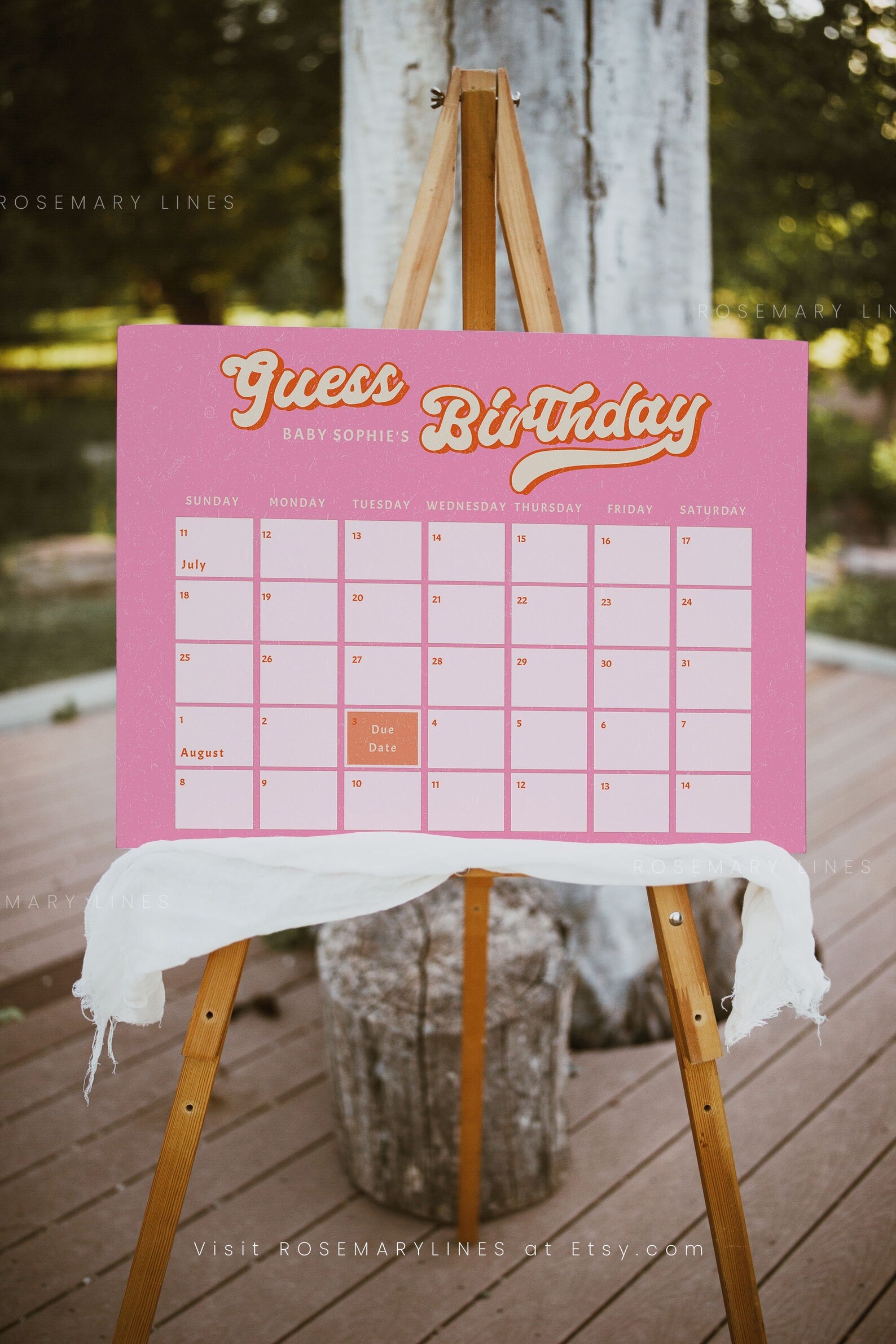 Retro Baby Shower Due Date Calendar Template Hot Pink Orange Etsy