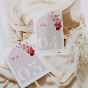Red Roses Table Numbers Red and Pink Rose Table Numbers, Ombre Red Pink Floral Wedding Table ...