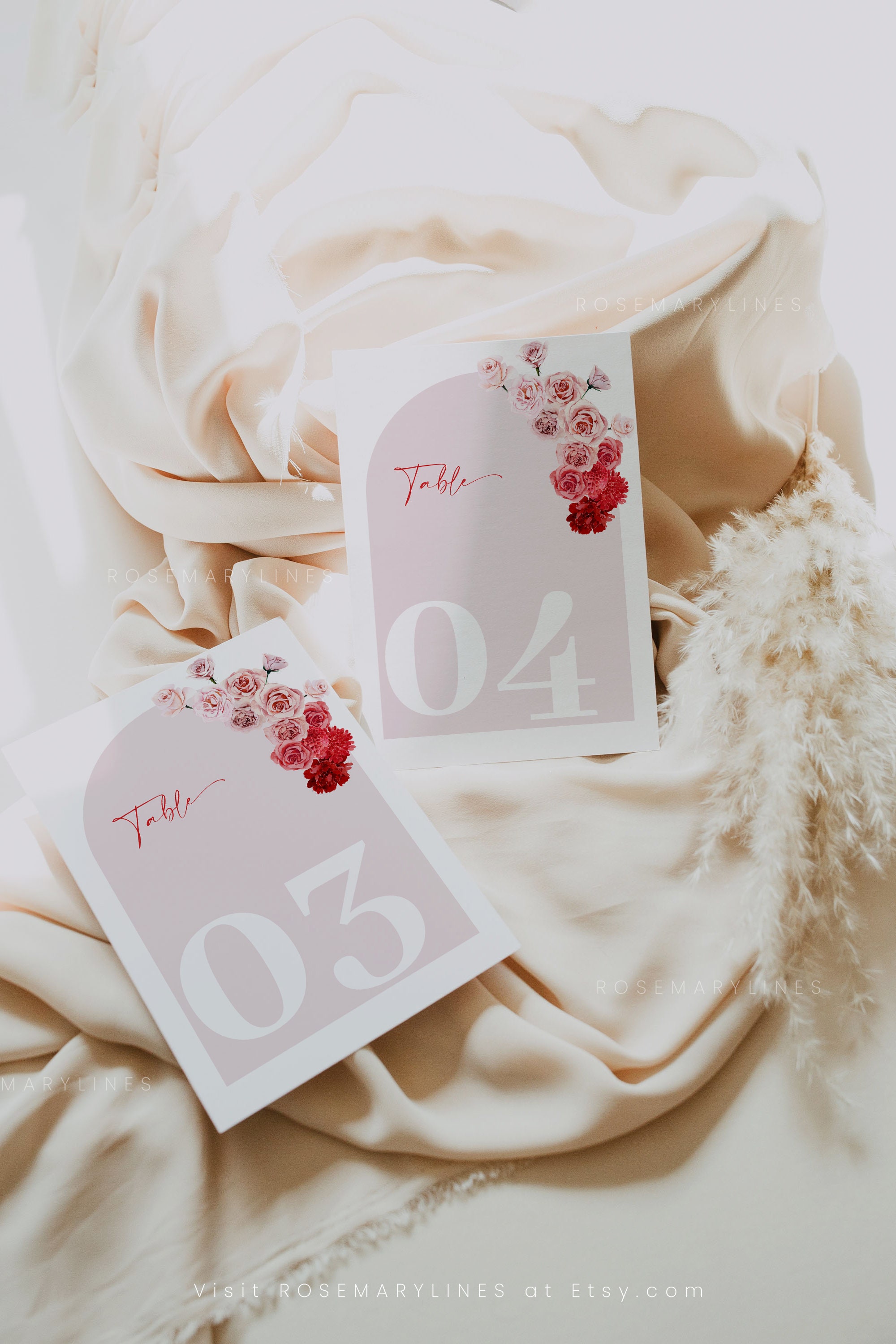Red Roses Table Numbers Red and Pink Rose Table Numbers, Ombre Red Pink Floral Wedding Table ...