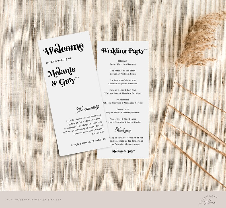 Retro Wedding Programs, 70's Wedding Program Template, 1970's Boho ...