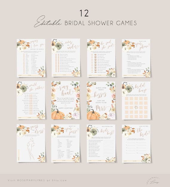 Fall bridal shower games bundle - pumpkin shower games - printable games template - neutral boho autumn rustic bridal party games #120