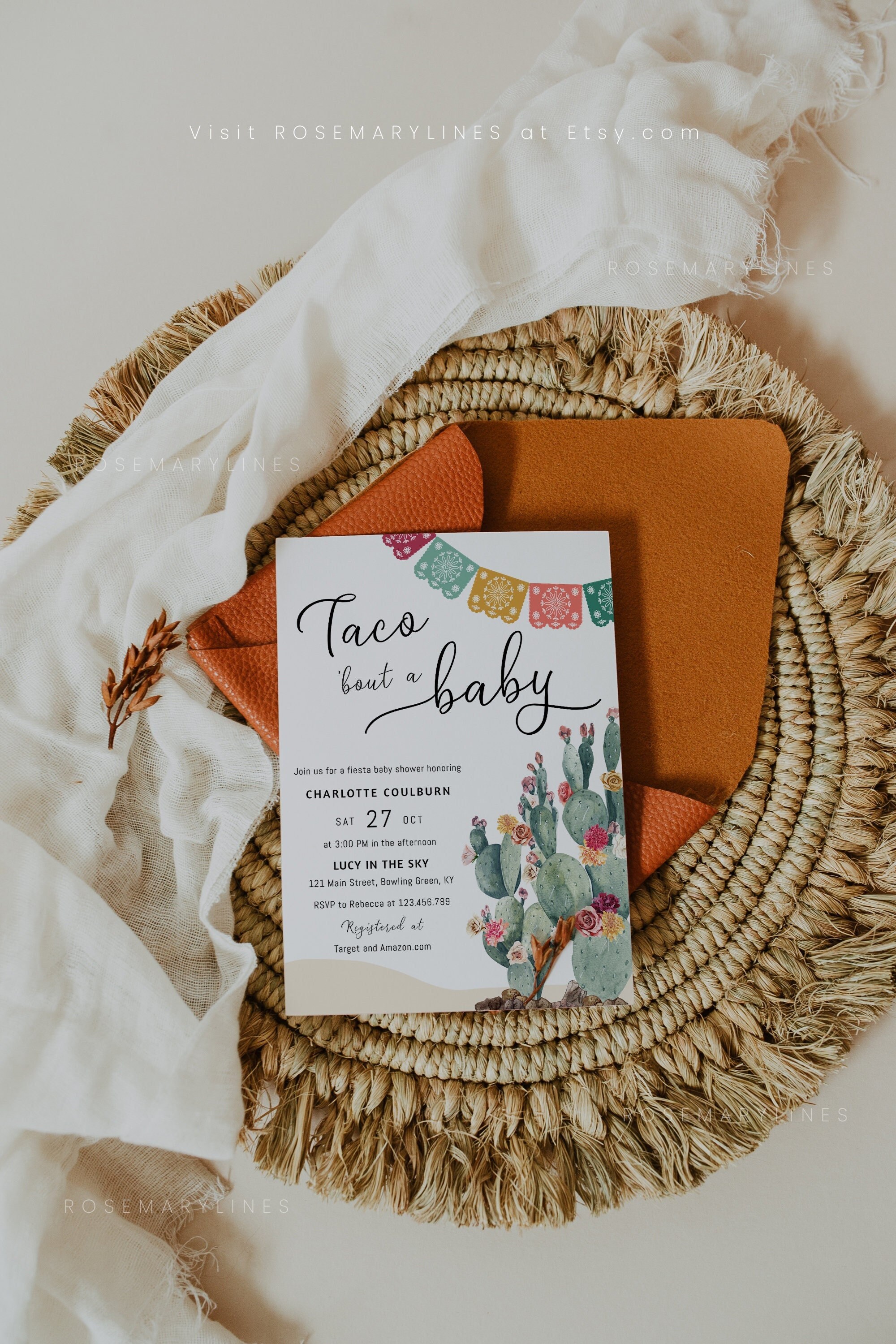 Taco bout a baby shower invitation template cactus baby shower invites Mexican cinco de mayo desert bright vibrant colorful