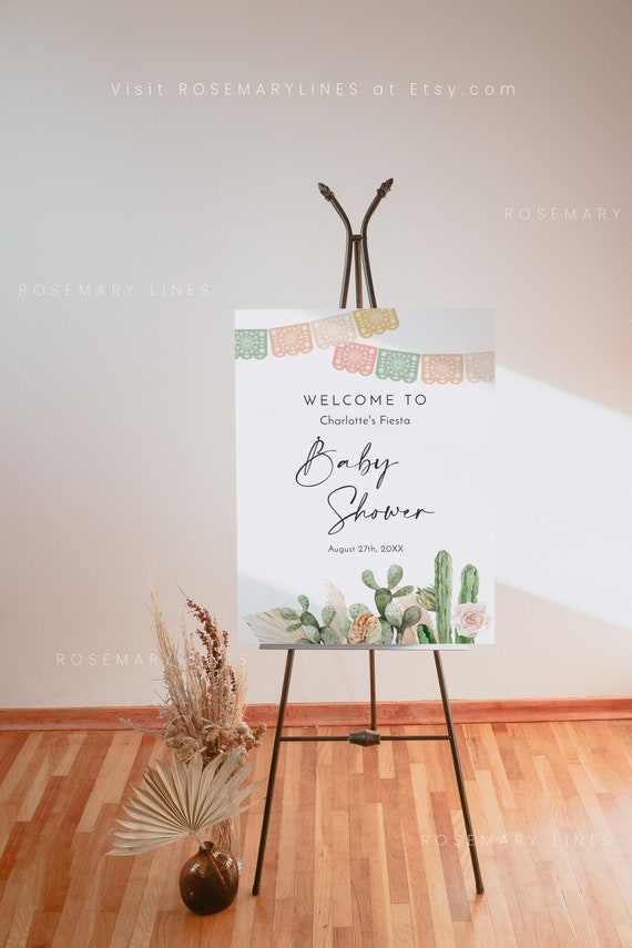 Fiesta baby shower welcome sign template - Mexican shower - cactus printable baby shower sign - boho dried palm floral shower sign #180