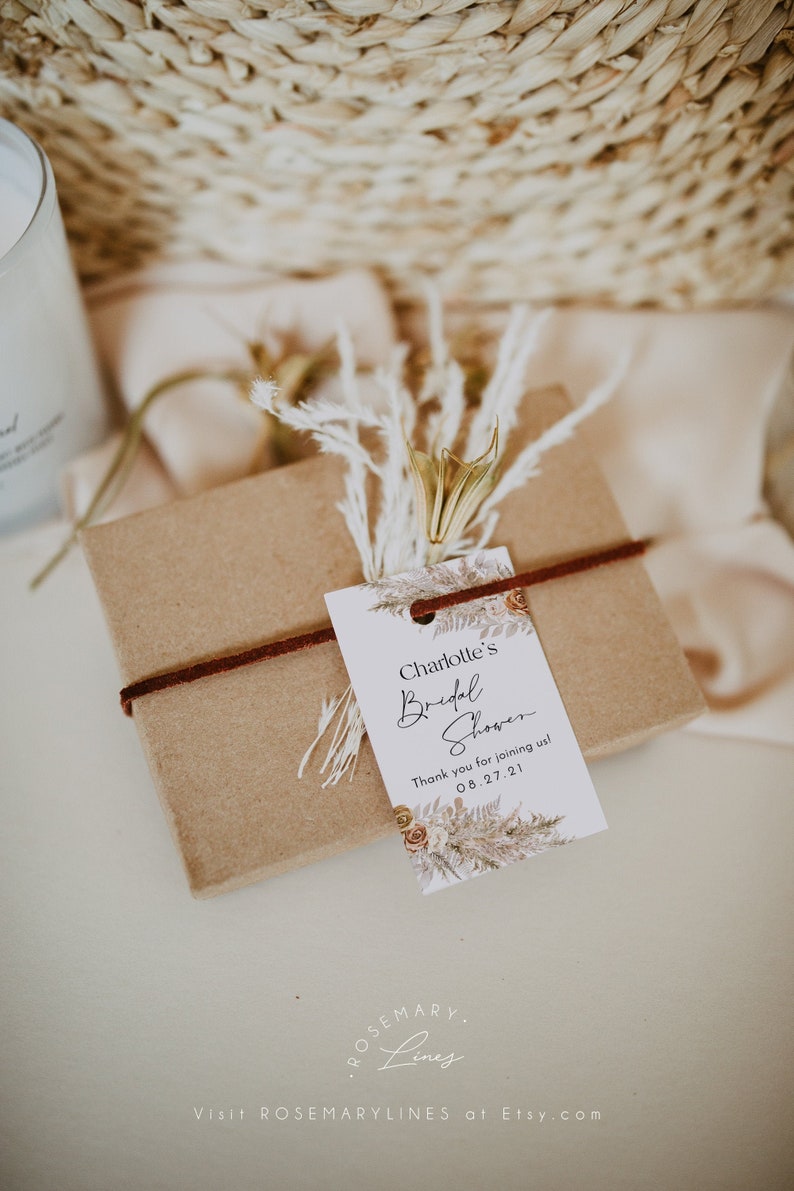 Boho Bridal Shower Tag, Pampas Grass Favor Tag Template, Terracotta ...