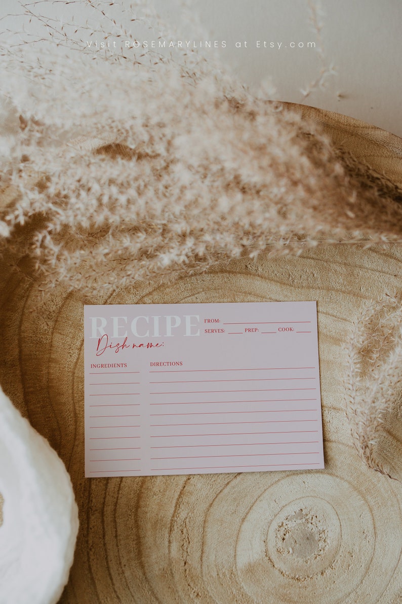 Red and Pink Recipe Cards Hot Pink Recipe Card Template Red Etsy