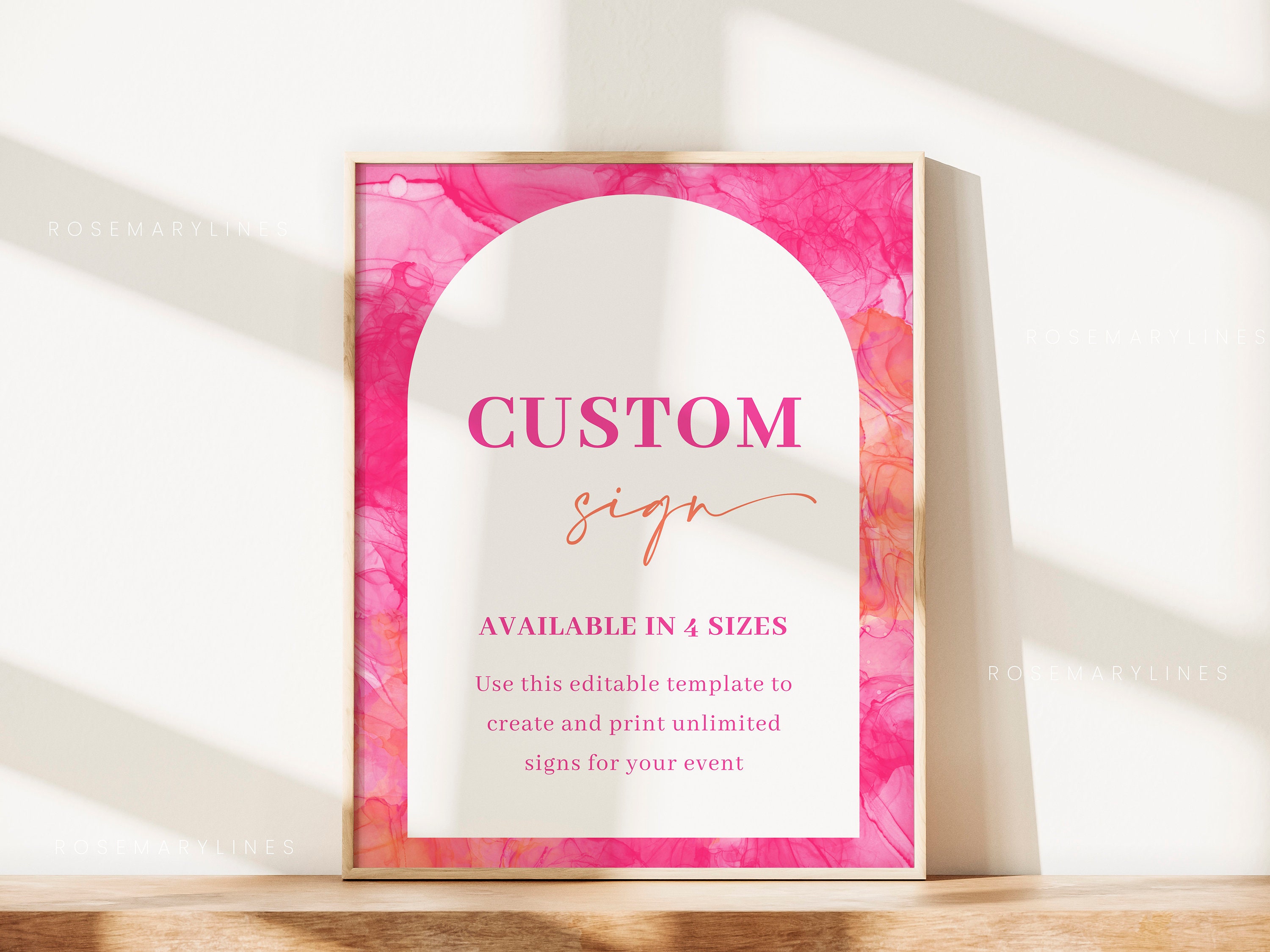 Pink Orange Custom Sign Template, Hot Pink Custom Signs, Fuchsia Bridal ...