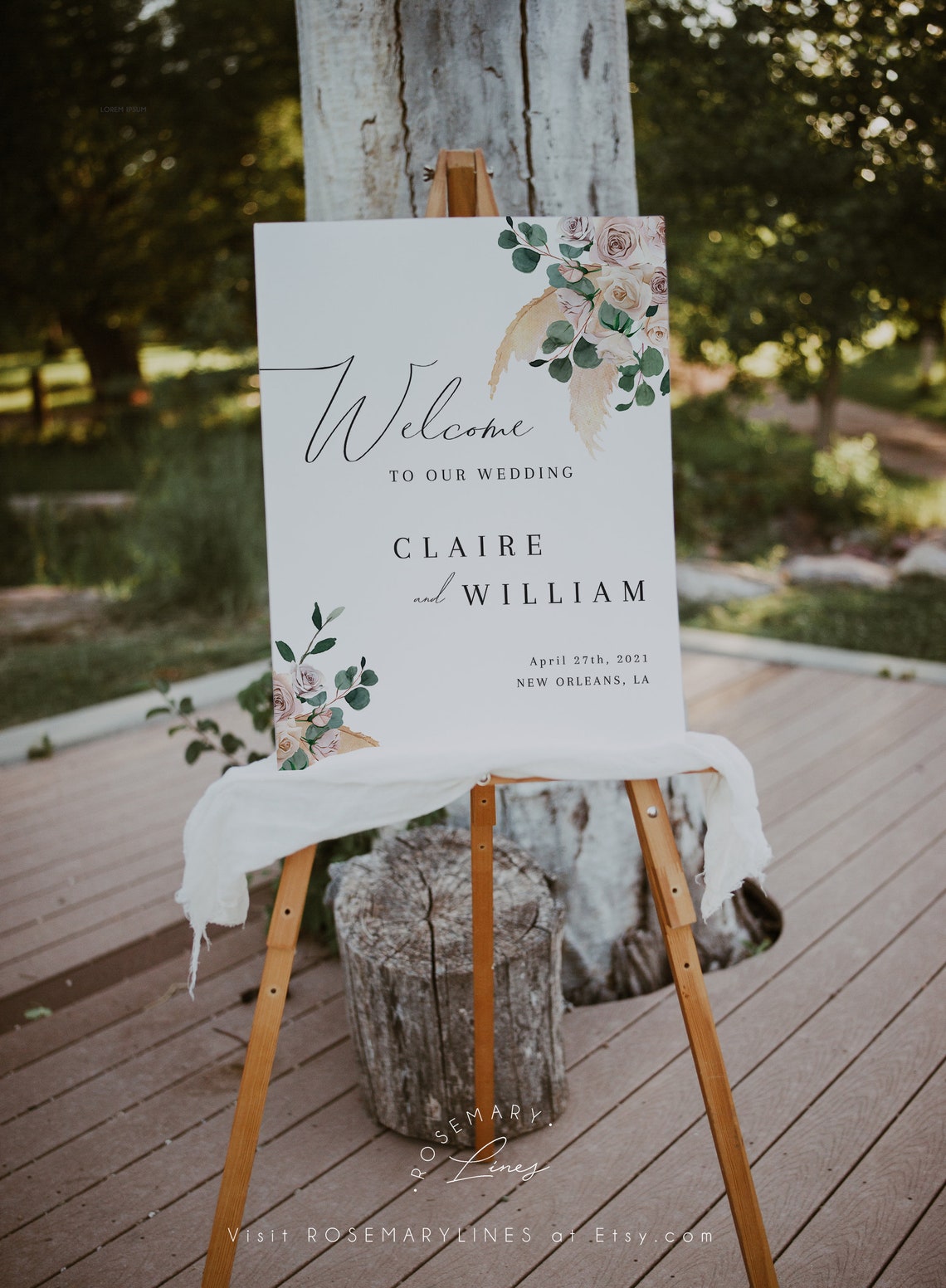 Pampas grass wedding welcome sign template dusty rose welcome image 1