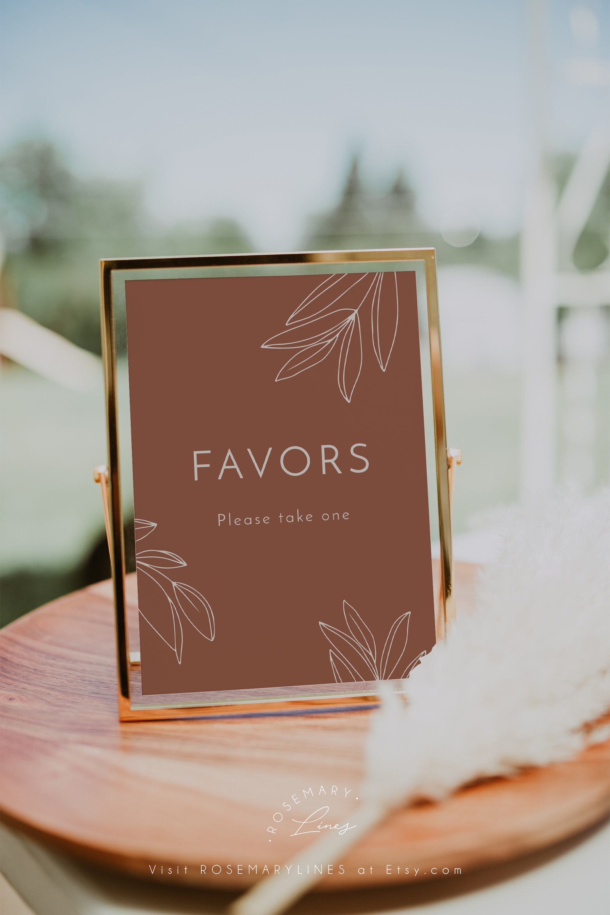 Terracotta favors sign template, minimal leaves boho wedding favor sign, shower favors sign, rust burnt orange wedding signs #111-40