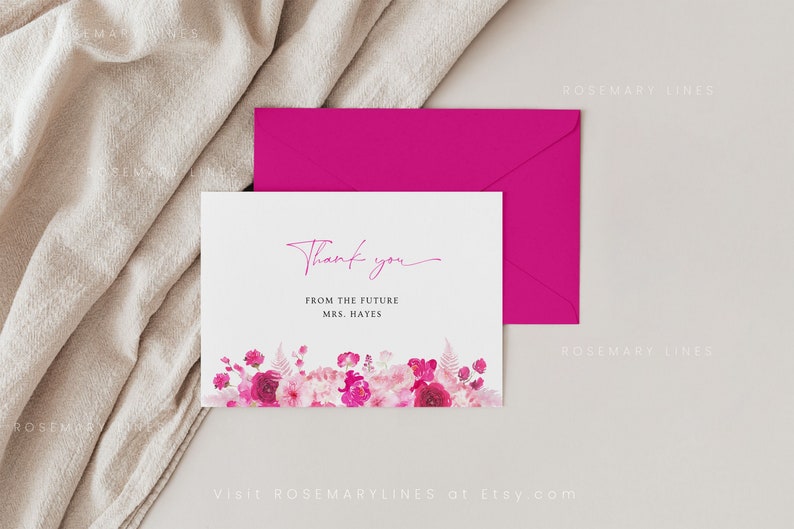Hot Pink Bridal Shower Thank You Card Template Red and Pink - Etsy