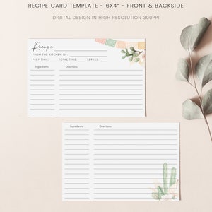 Fiesta Bridal Shower Recipe Card Template Cactus Recipe - Etsy