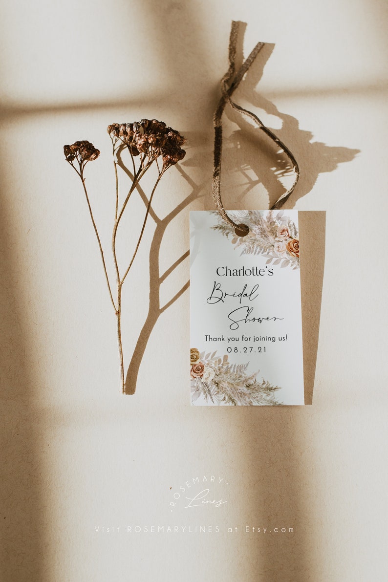 Boho Bridal Shower Tag, Pampas Grass Favor Tag Template, Terracotta ...