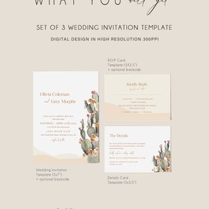 Desert wedding invitation template, cactus wedding invites set, earthy burnt orange mustard rust muted floral wedding suite 145-5 image 7