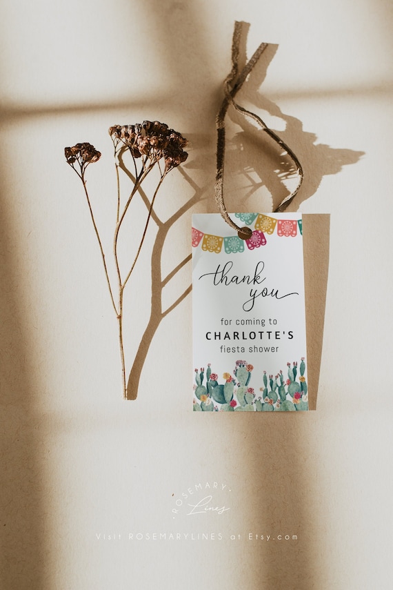 Fiesta gift tags, cactus bridal shower tag, Mexican wedding favor tags template, desert bright colorful floral thank you tags #144-14B