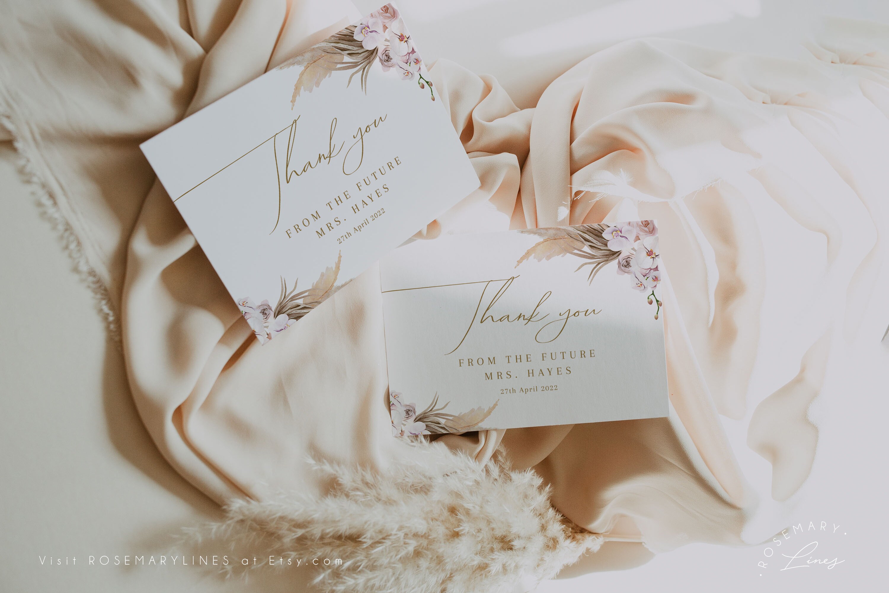 Pampas Grass Bridal Shower Thank You Card Template, Tropical Floral ...