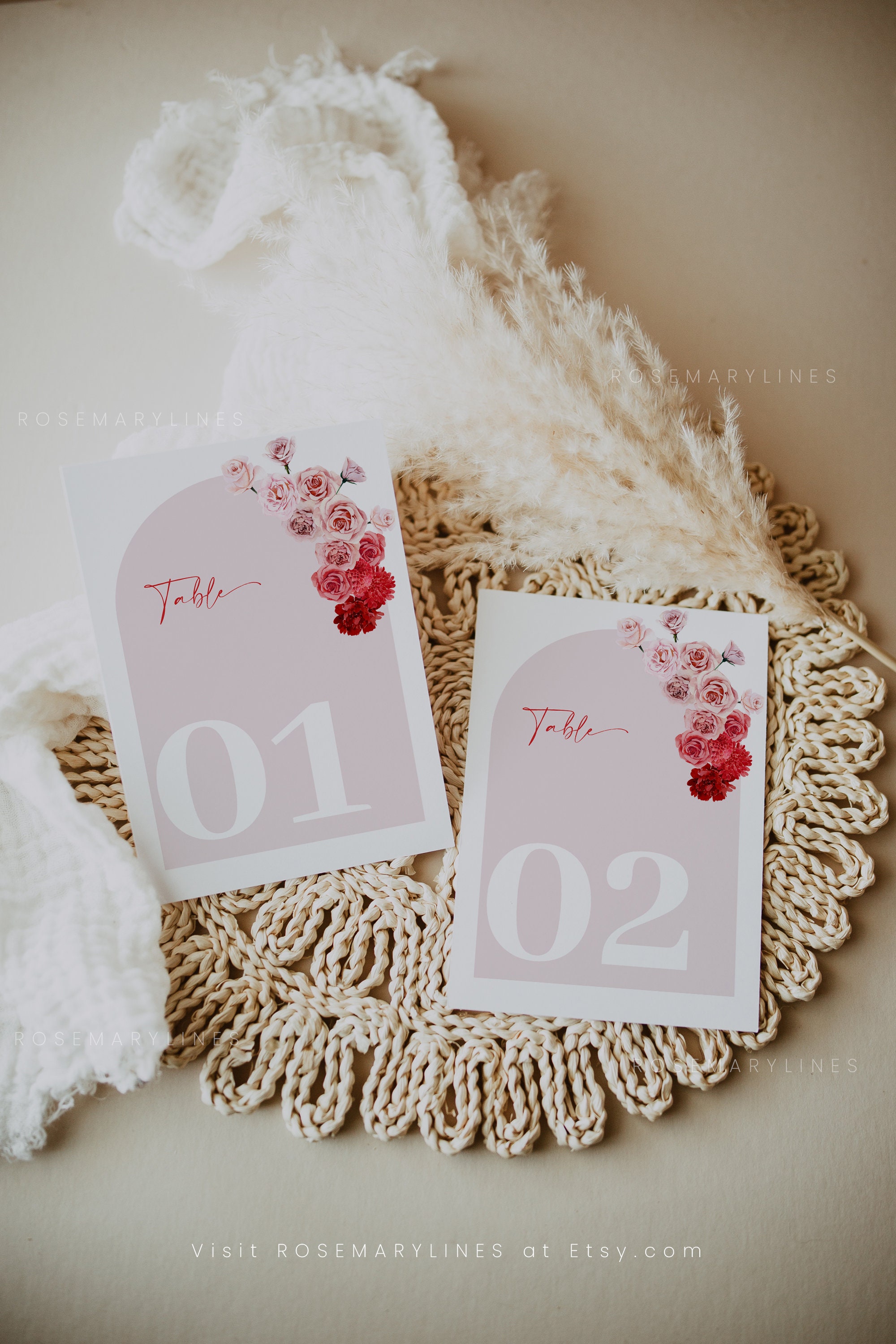 Red Roses Table Numbers Red and Pink Rose Table Numbers, Ombre Red Pink Floral Wedding Table ...