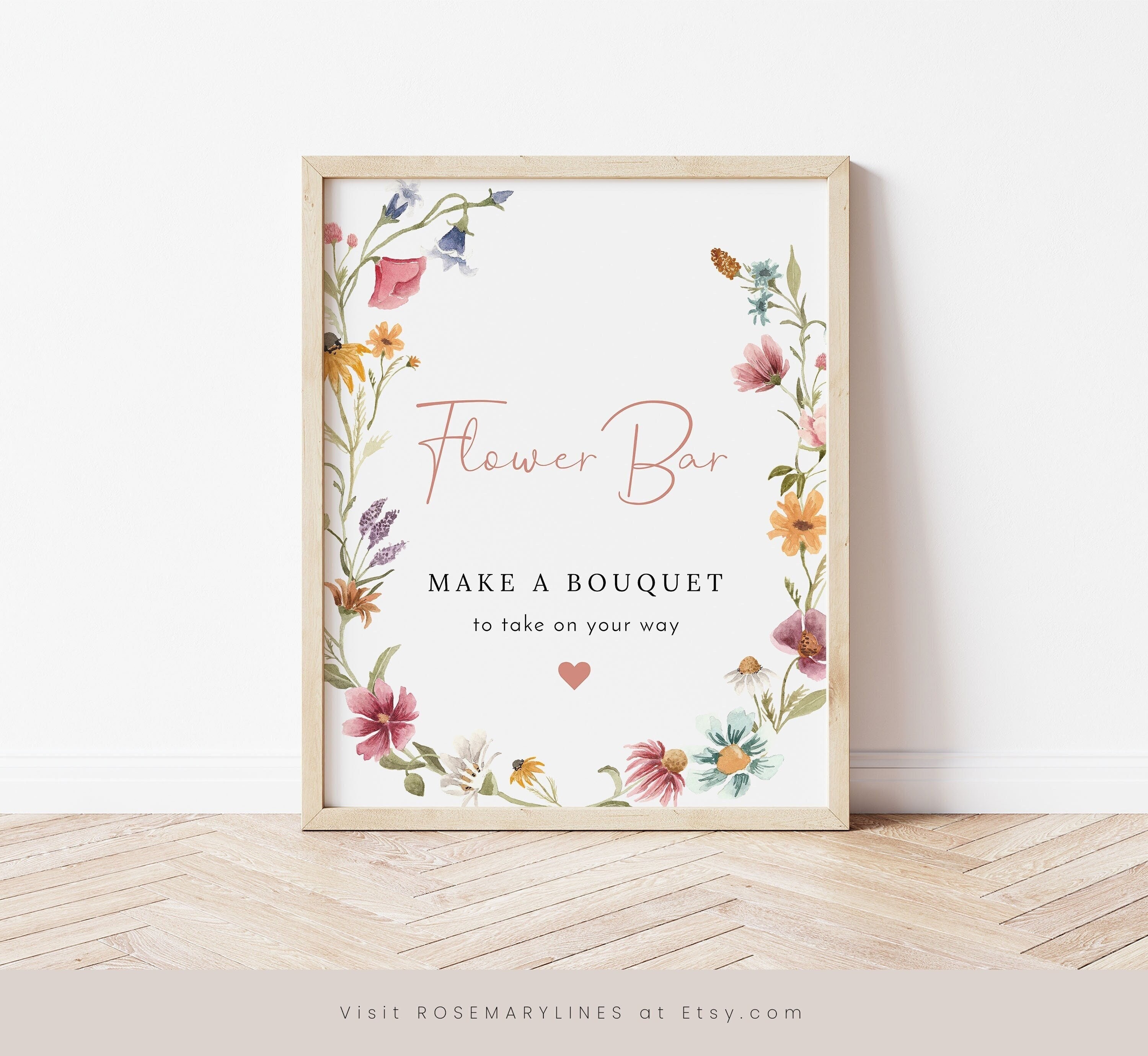Wildflower Flower Bar Sign Template, Bright Floral Wedding Signs, Make ...