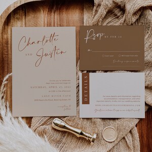 Desert wedding invitation template, boho wedding invitations, minimal earthy bohemian wedding invite set, beige terracotta earth tones #134