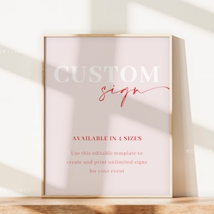 Pink and red custom sign template, hot pink custom sign, red and pink bridal shower sign, blush custom wedding signs, bold fuchsia #171