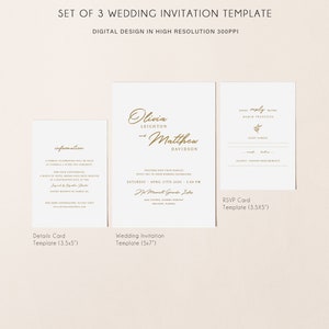 Gold wedding invitation template, gold wedding suite, elegant minimal wedding invites, modern minimalist invitation set, fall winter 078 image 6