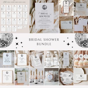 Disco bridal shower bundle, retro bridal shower invitation template, 70s disco party bridal shower disco ball sparkle funky hippie #201