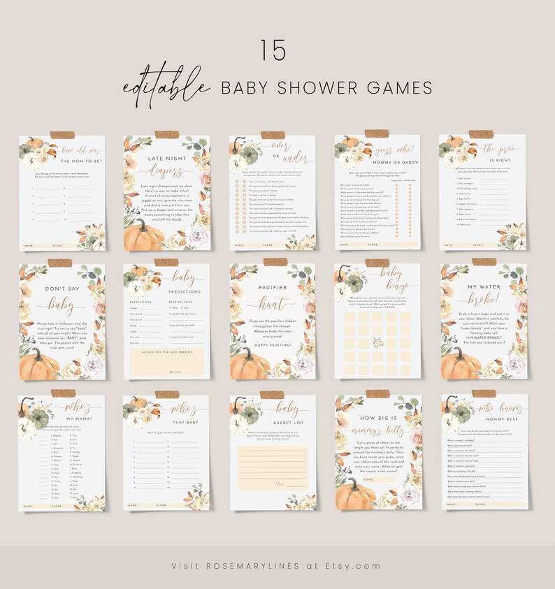 Fall Baby Shower Games Template Pumpkin Baby Shower Games - Etsy