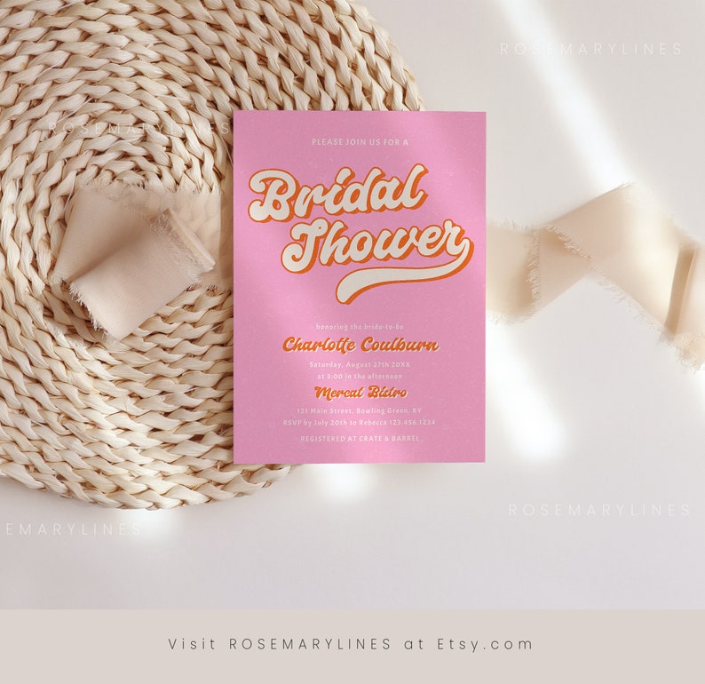 Retro Bridal Shower Invites Pink Orange Bridal Shower Etsy