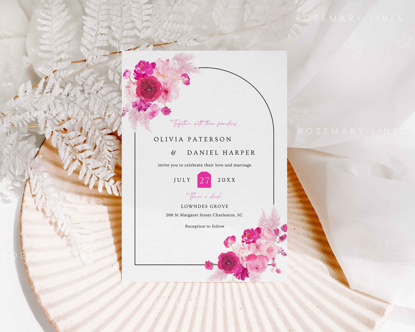 Hot Pink Wedding Invitation Set Template Pink and Blush Etsy
