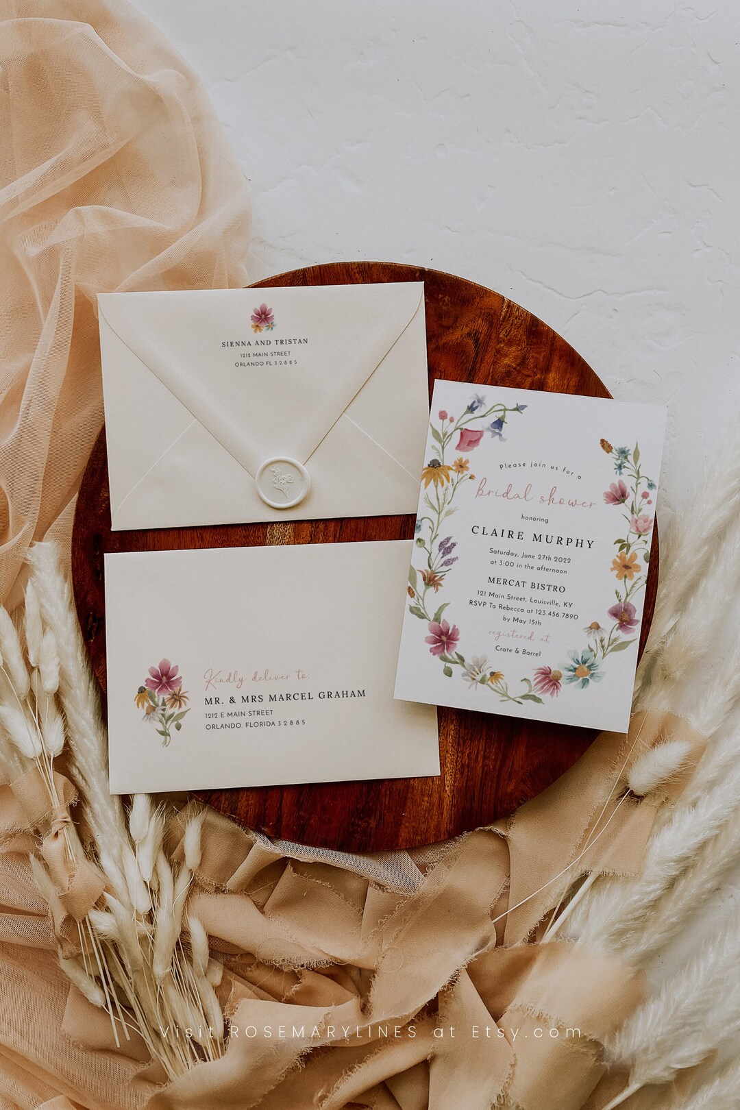 Wildflower Envelope Address Template, Bright Floral Wedding Envelope