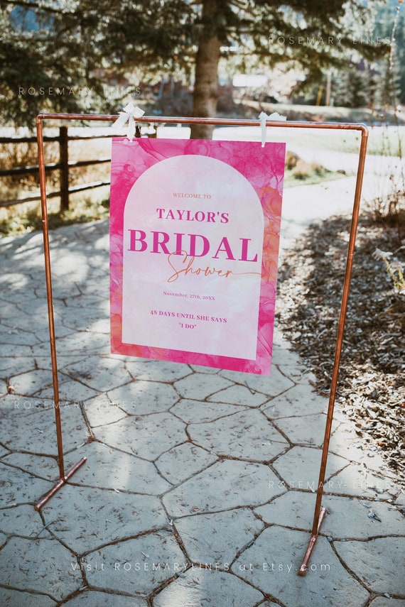 Pink orange bridal shower welcome sign template, hot pink welcome sign, fuchsia bridal shower sign poster, peach bright vibrant bold #205