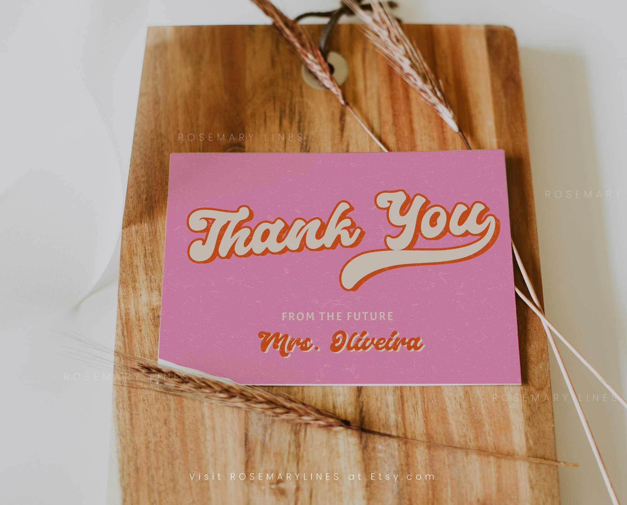Retro Bridal Shower Thank You Card, Pink Orange Thank You Card Template ...