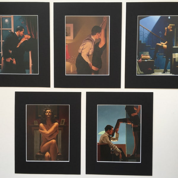 The Erotic Selection by Jack Vettriano -BLACK EDITION Set of 5 Mounted Pictures Prints 10" x 8"