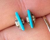 Vintage Native American Sterling Silver Turquoise Needle Point Stud Post Earrings