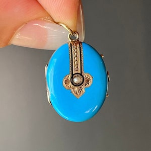 Antique Blue Enamel Gold Fill Picture Locket