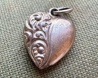 Antique Sterling Silver .925 Puffy Heart Charm Pendant - Etsy