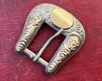 handmade belt buckle is crafted from sterling silver with 14K gold accents... Vogt Sterling Silver and 14K Gold Buckle - Etsy main image 2